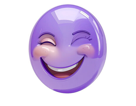 Purple emoticon winking, joyful expression - Powered by Adobe