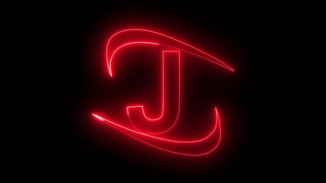 glowing neon letter a color trendy glowing neon alphabet letter J animation on black background.