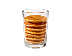 Stack of golden brown pancakes in a clear glass