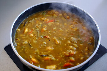 chickpeas cooked ready to eat with fish eggs quinoa or red pepper