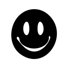 Simple black smiling face emoji illustration on a clean white background
