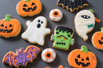halloween pumpkin and skull Cookie.