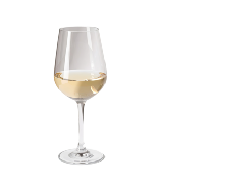 Clear wine glass filled with pale yellow liquid (1)