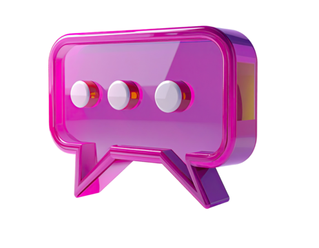 3D magenta speech bubble icon with glowing edges