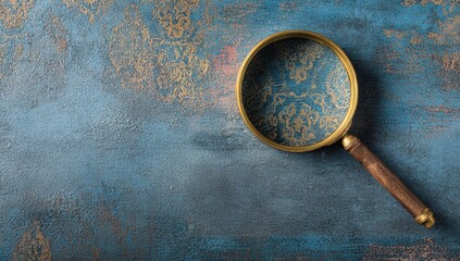 Antique magnifying glass on textured surface