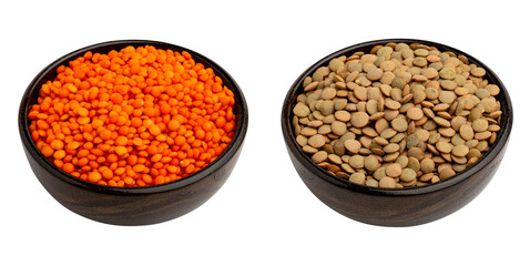 Kırmızı Mercimek White Background; Yeşil Mercimek White Background