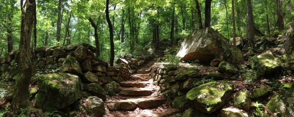 Forest pathway with stone steps