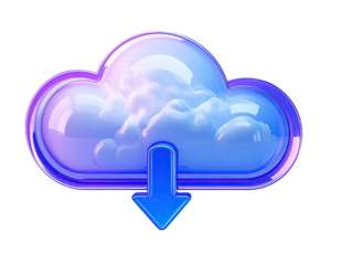 Glossy, gradient-colored cloud icon with download arrow