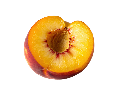 Close-up peach half, vibrant colors, juicy