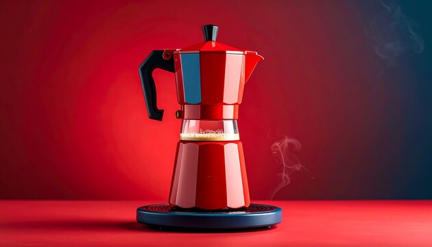Red coffee maker steaming