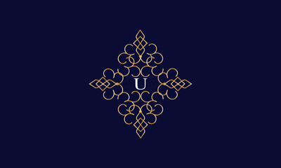 Trendy logo design template with initial U. Elegant frame suitable for restaurants, hotels, cafes, shops, fashion salons, beauty salons, labels, etc.