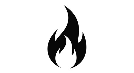 Simple, bold black silhouette of a flame against a white background, representing heat and energy.