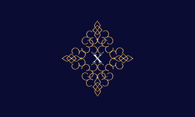 Trendy logo design template with initial X. Elegant frame suitable for restaurants, hotels, cafes, shops, fashion salons, beauty salons, labels, etc.
