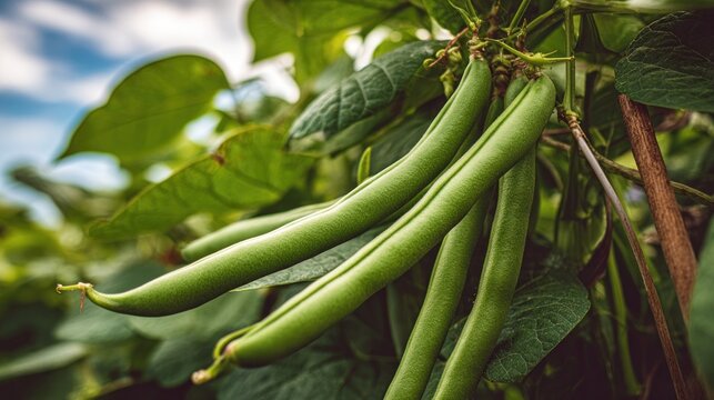 Green beans growing on vine