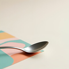 Stainless Steel Teaspoon on Colorful Abstract Matte Surface