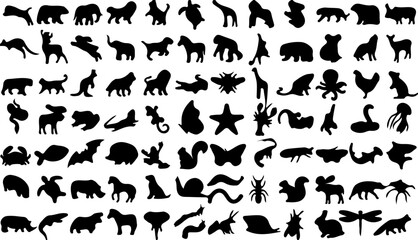 solid, wildlife, mammals, background., icons, cat, snail, silhouette., zoo, category:, miscellaneous, black, butterfly, reptiles, forms., keywords:, insects, rows, art, dragonfly, fauna, large, descri