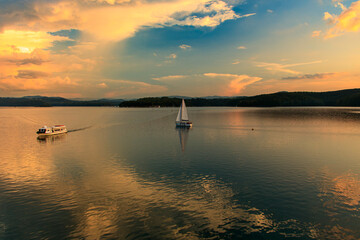 sunset over the lake, Solina Lake in Poland