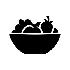 Black and White Bowl of Fresh Salad Healthy Eating Icon Style