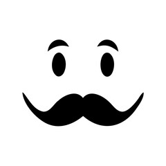 Abstract minimalist face with retro mustache and expressive eye brows