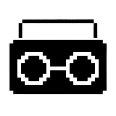 Pixelated retro boombox silhouette with round glasses silhouette