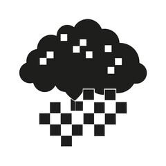 Pixelated cloud raining checkered squares silhouette