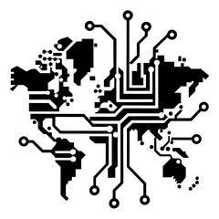 Global network circuit board world map silhouette