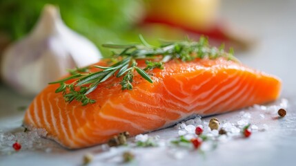 Fresh salmon fillet with herbs