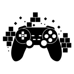 Retro video game controller with pixelated blocks silhouette