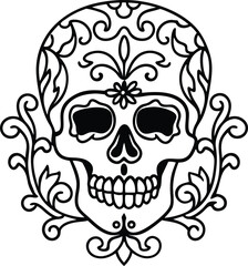 Elegant skull adorned with intricate gold floral elements and decorative accents isolated on white background isolated on transparent background
