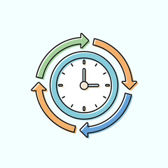 Time management & workflow process icon. Clock with rotating cycle arrows vector.