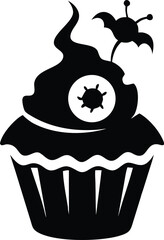 Spooky halloween cupcake with a creepy eyeball and festive decorations isolated on white background isolated on transparent background