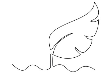 Minimalist single line sprout with leaves growing plant outline art vector for nature concept
