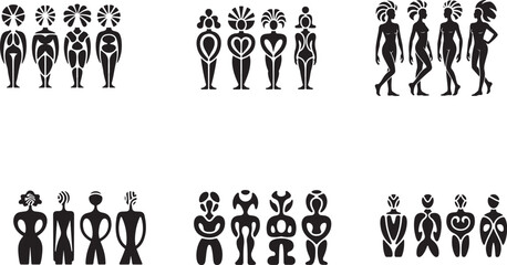 Stylized human figures diverse forms silhouettes abstract