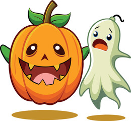 Happy scared and angry pumpkin or ghost faces with expressive emotions isolated on white background isolated on transparent background