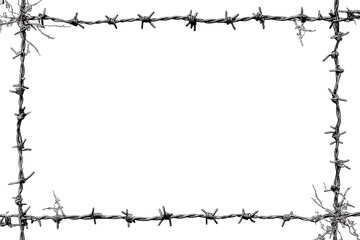 Rectangular frame made of barbed wire Punk flyer aesthetic Black on white Isolated