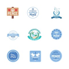 International Peace Day Badge Set – Dove, Globe, Olive Branch, and Symbolic Logos