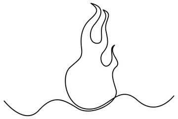 Continuous one line drawing fire art  illustration of white background
