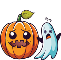Halloween pumpkin or ghost with multiple expressive faces showing happy scared and angry emotions isolated on white background isolated on transparent background