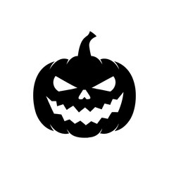 Spooky carved halloween pumpkin with a scary face glowing with light isolated on white background isolated on transparent background