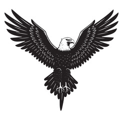 Obraz premium Majestic bald eagle in flight depicted in detailed black and white vector illustration