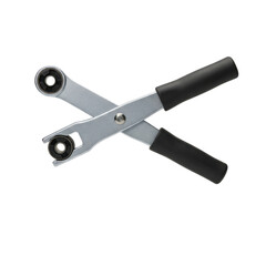 Fototapeta premium Close up view of a silver metal hose clamp plier tool with black handles isolated well