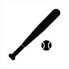 Black silhouette of a baseball bat and ball on a white background