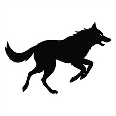 Black silhouette of a wolf running with its mouth open