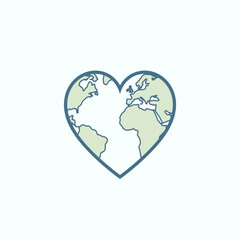 Heart shaped Earth vector icon. A symbol for love, peace, and environmental care.