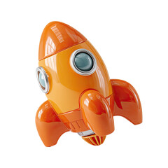 Orange rocket ship, glossy finish, cartoon style (1)
