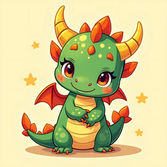 Fototapeta premium Cute Cartoon Dragon with Wings and Horns 