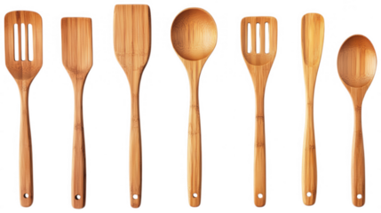 Artisan Kitchenware: An inviting assortment of hand-crafted, warm-toned wooden kitchen utensils arranged, ready for culinary artistry.