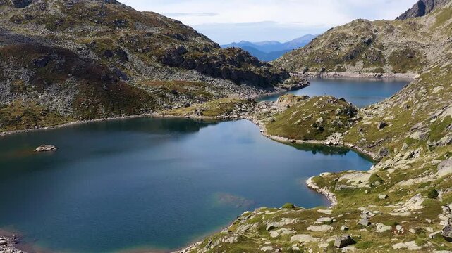 Aerial view of the beautiful pond of Juclar, in the litle country-side of the Pyrenes, Andorra.