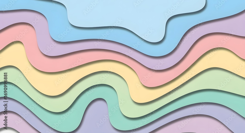 Poster pastel wavy layers abstract background with shadows.