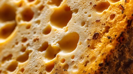 Aged cheese wheel texture showing natural holes and crystalline surface